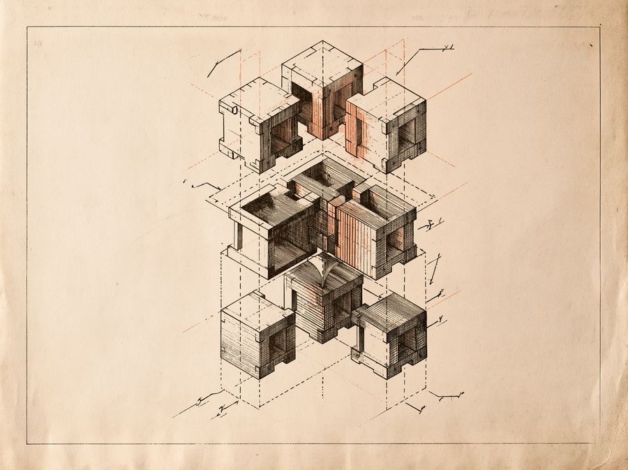 Patent drawing of interlocking modules in exploded view
